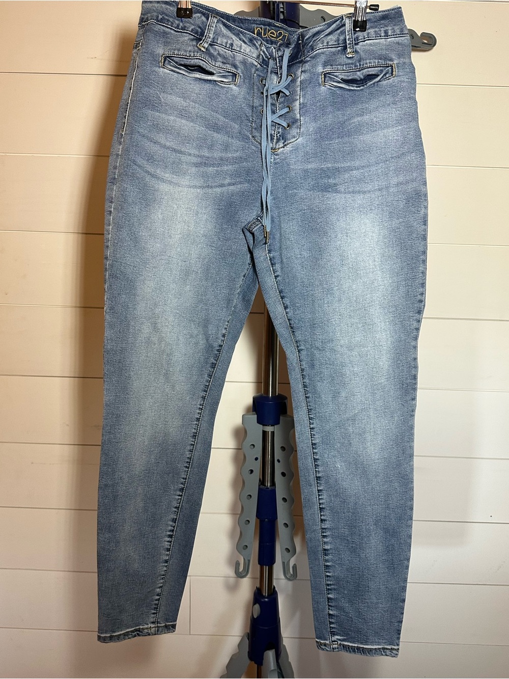 #215 Rue21 Women's Light Blue Lace-Up Skinny Jeans